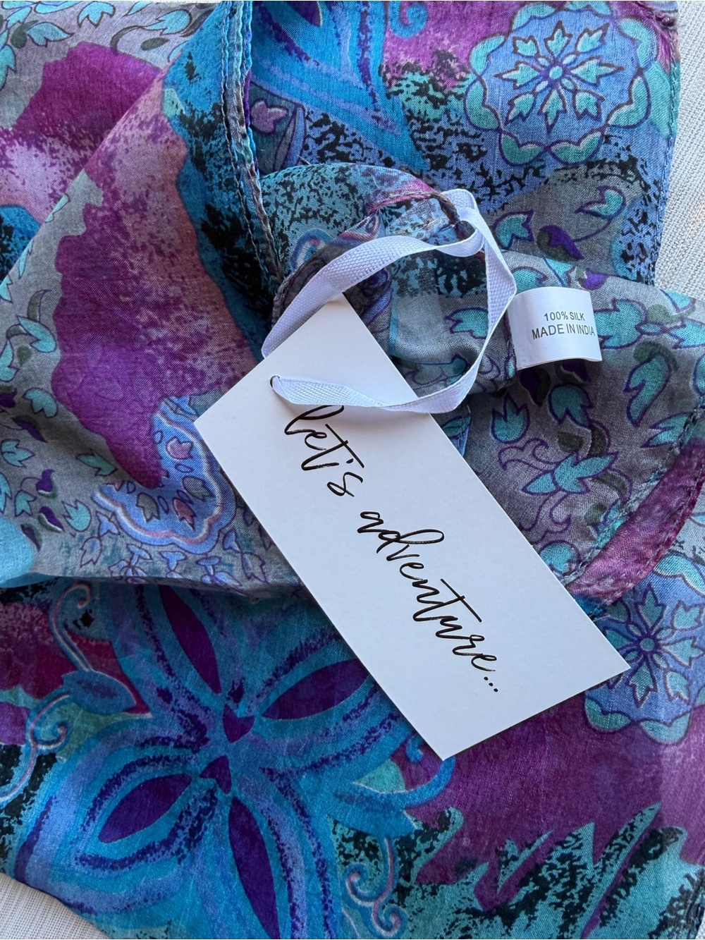 NWT 12th Tribe 100% Silk Blue & Purple Multi Way Beach Sarong Cover-Up Scarf